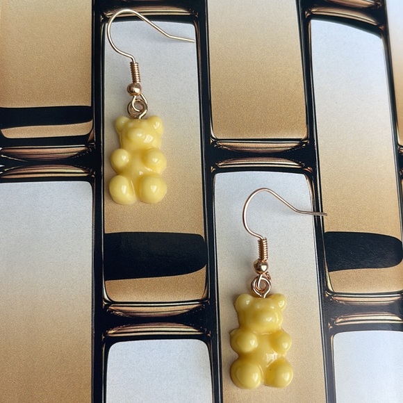 🆕 Yellow Gummy Bear Charm with Gold hooks Dangle Earrings, - Picture 3 of 6